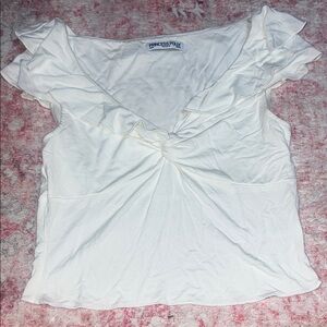 Princess Polly White Ruffle Twist-Front Top